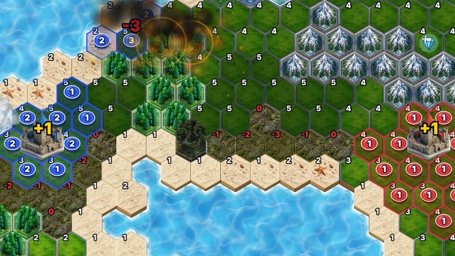 Bomber planes crossing the board and dropping bombs.